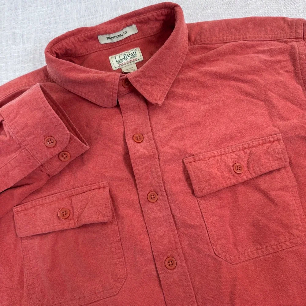 LL Bean Chamois Cloth Shirt Men XXL Tall Orange Red Outdoor Rugged Cabin Work
